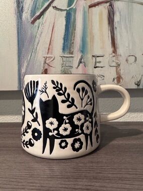 Black Cat Floral Mug
